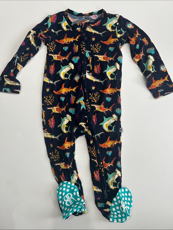 Bums and Roses Other - NWOT Bums N Roses Bamboo Navy Shark Print One-Piece Footed Pajamas